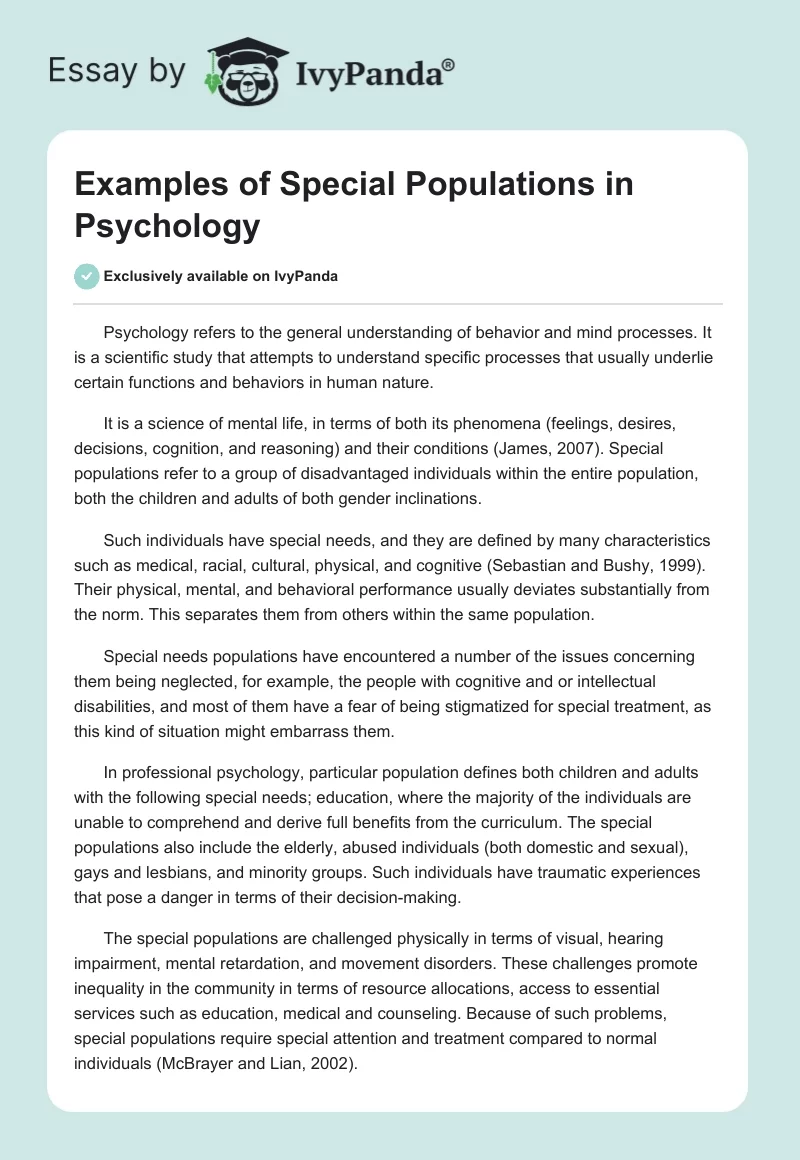 Examples of Special Populations in Psychology. Page 1