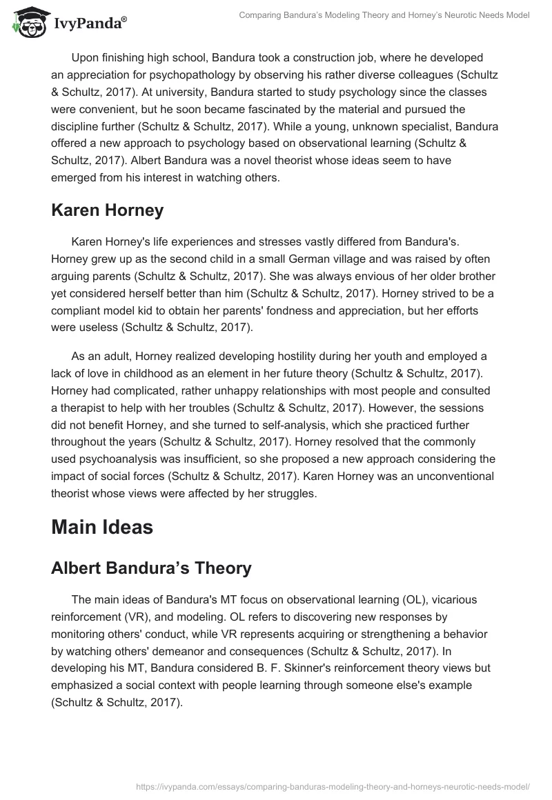 Comparing Bandura’s Modeling Theory and Horney’s Neurotic Needs Model. Page 2