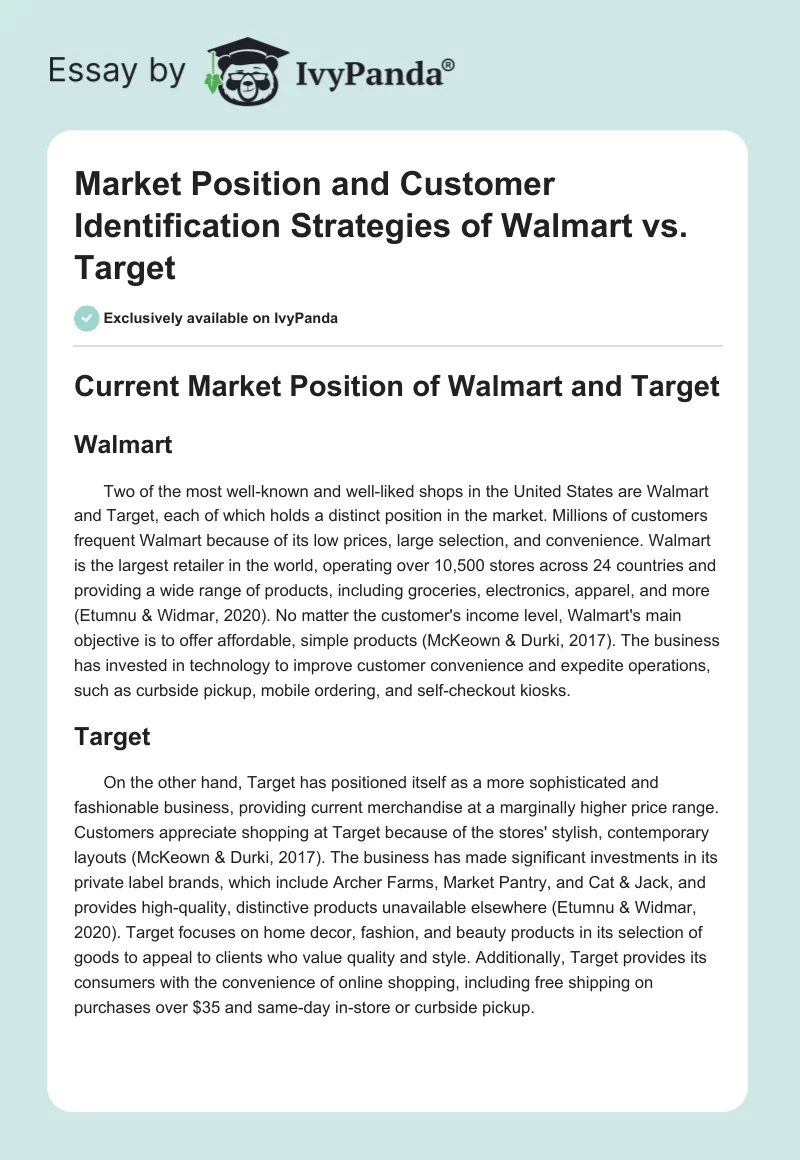 Market Position and Customer Identification Strategies of Walmart vs. Target. Page 1