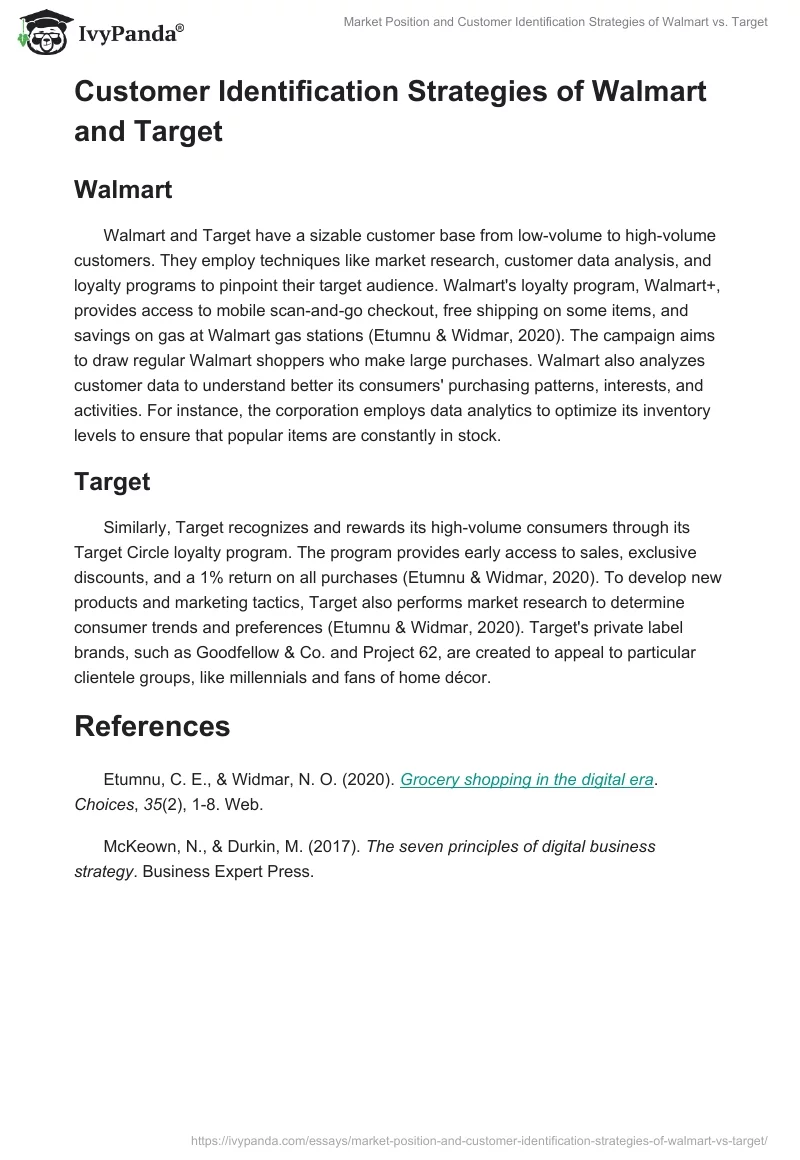 Market Position and Customer Identification Strategies of Walmart vs. Target. Page 2