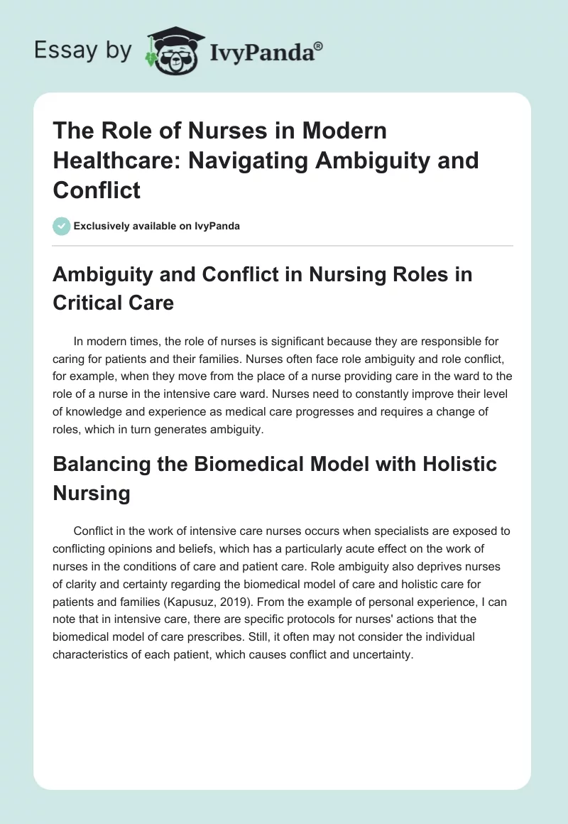 The Role of Nurses in Modern Healthcare: Navigating Ambiguity and Conflict. Page 1