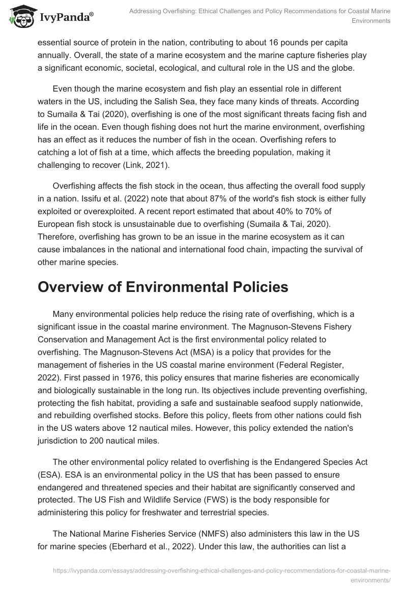 Addressing Overfishing: Ethical Challenges and Policy Recommendations for Coastal Marine Environments. Page 2