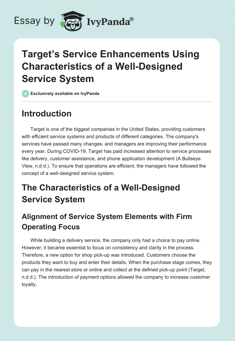 Target’s Service Enhancements Using Characteristics of a Well-Designed Service System. Page 1