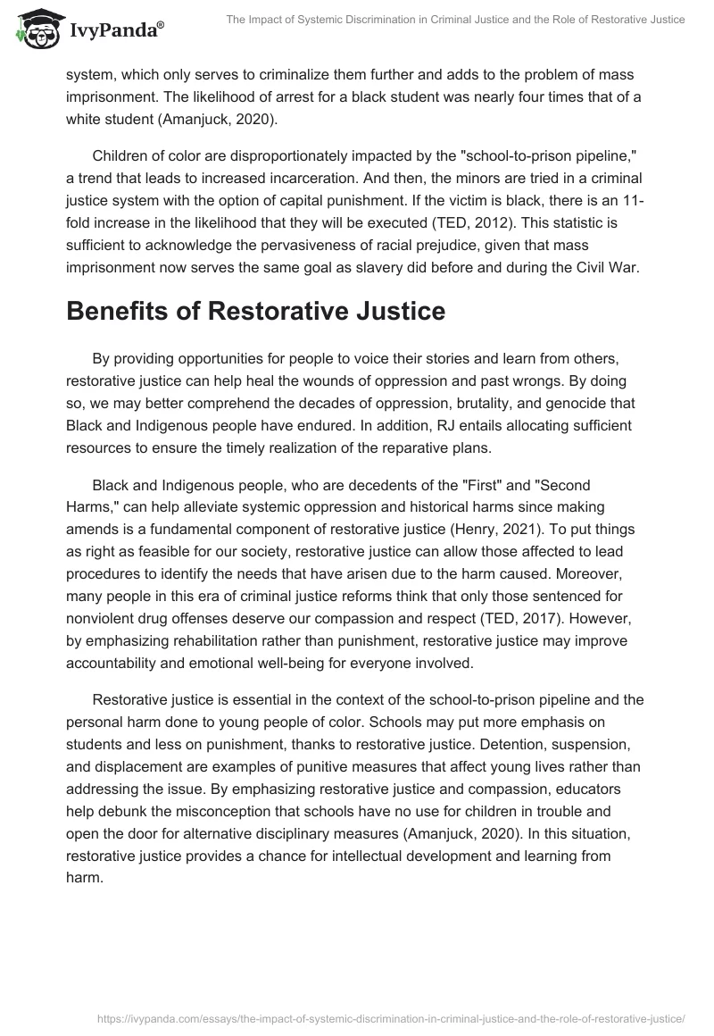 The Impact of Systemic Discrimination in Criminal Justice and the Role of Restorative Justice. Page 2