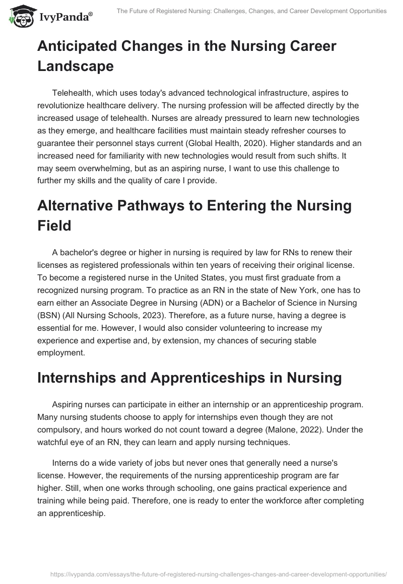 The Future of Registered Nursing: Challenges, Changes, and Career Development Opportunities. Page 2