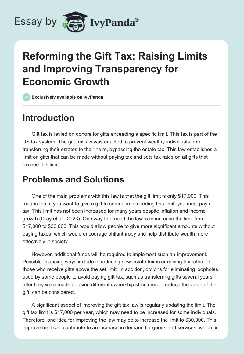 Reforming the Gift Tax: Raising Limits and Improving Transparency for Economic Growth. Page 1