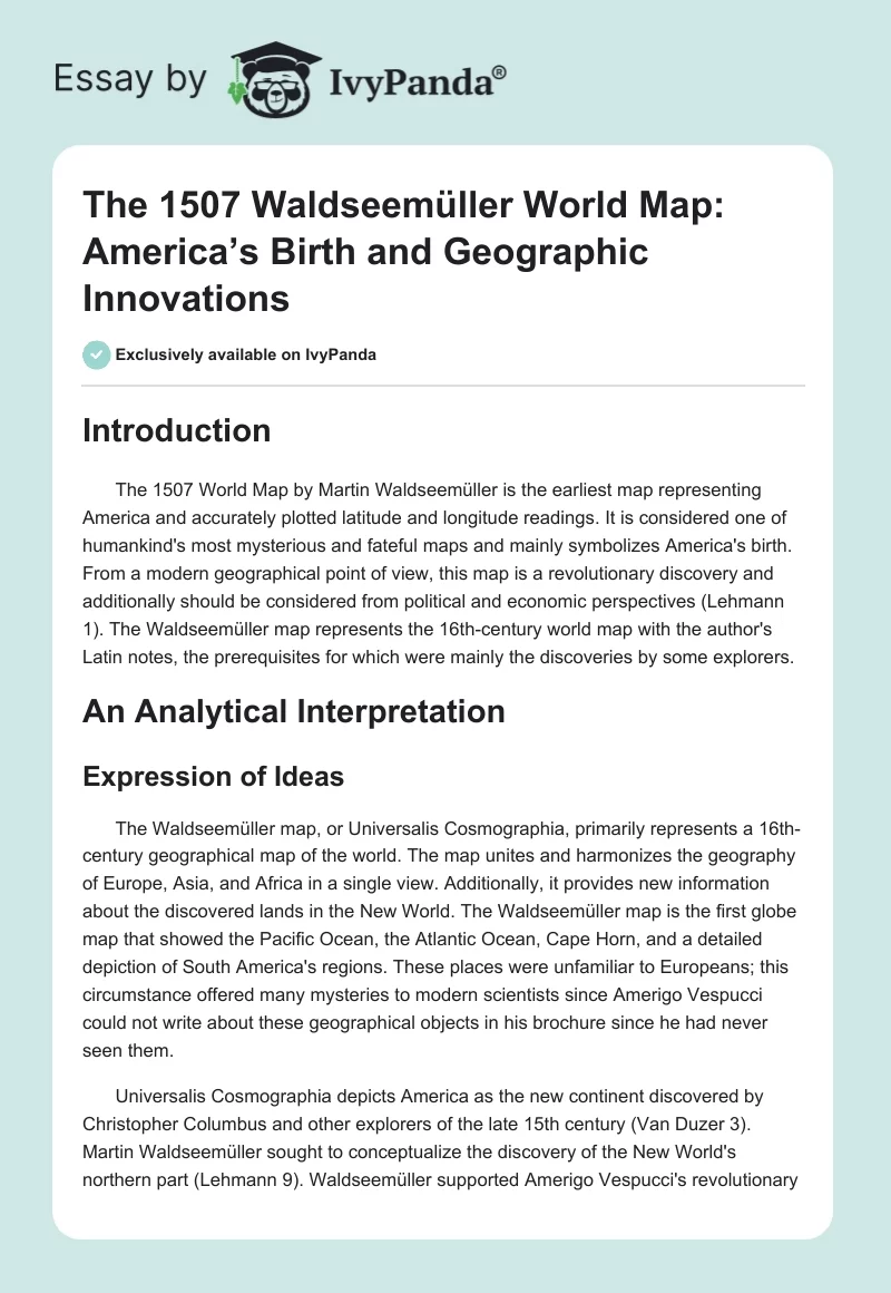 The 1507 Waldseemüller World Map: America’s Birth and Geographic Innovations. Page 1