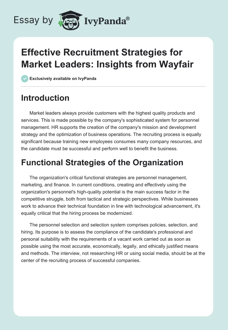 Effective Recruitment Strategies for Market Leaders: Insights from Wayfair. Page 1