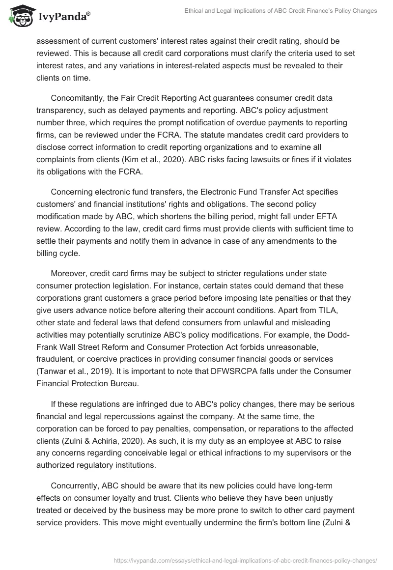 Ethical and Legal Implications of ABC Credit Finance’s Policy Changes. Page 2