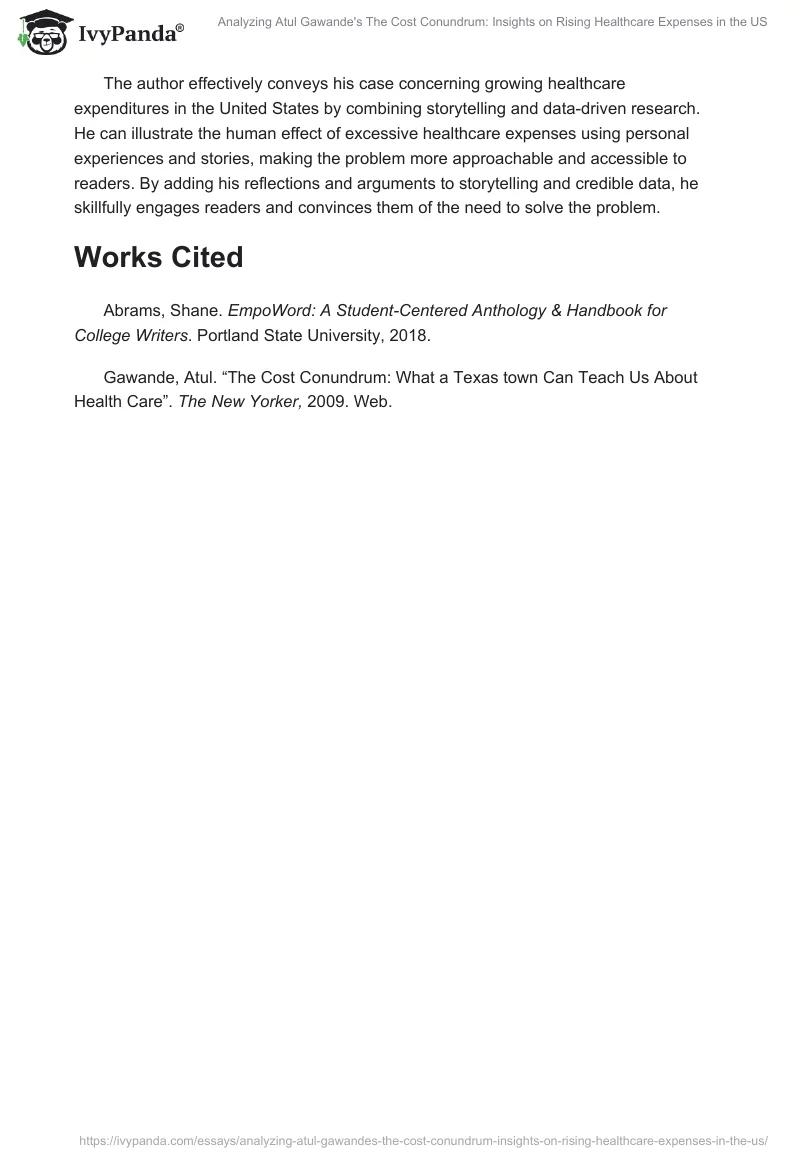Analyzing Atul Gawande's The Cost Conundrum: Insights on Rising Healthcare Expenses in the US. Page 2