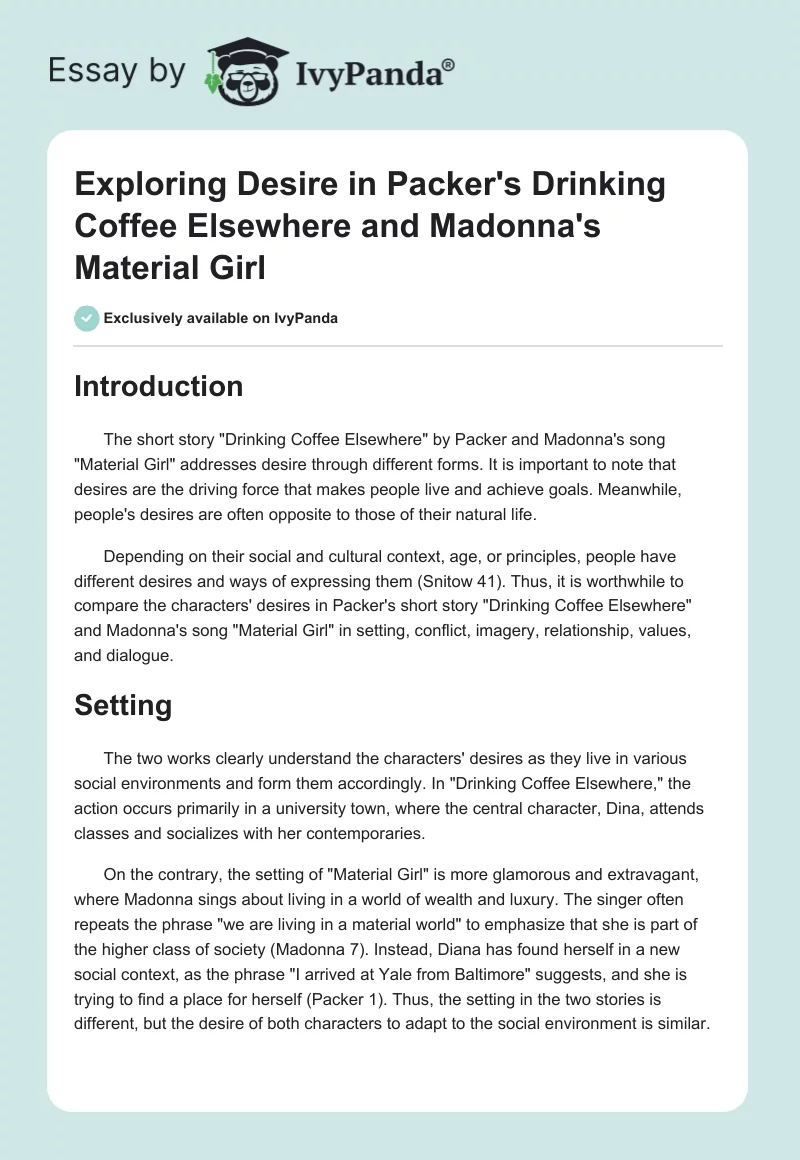 Exploring Desire in Packer's "Drinking Coffee Elsewhere" and Madonna's "Material Girl". Page 1