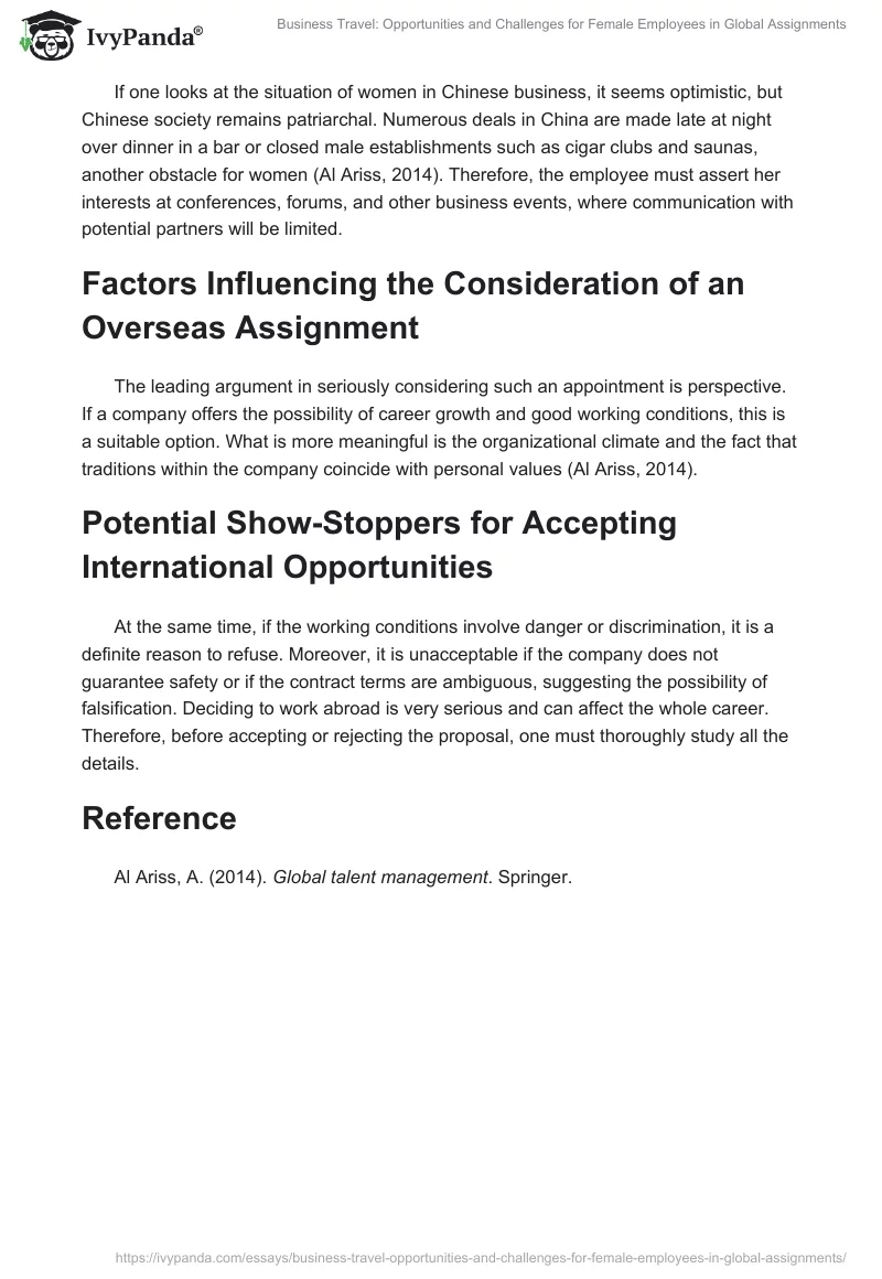 Business Travel: Opportunities and Challenges for Female Employees in Global Assignments. Page 2