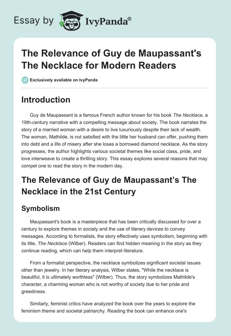 The Relevance of Guy de Maupassant's "The Necklace" for Modern Readers. Page 1