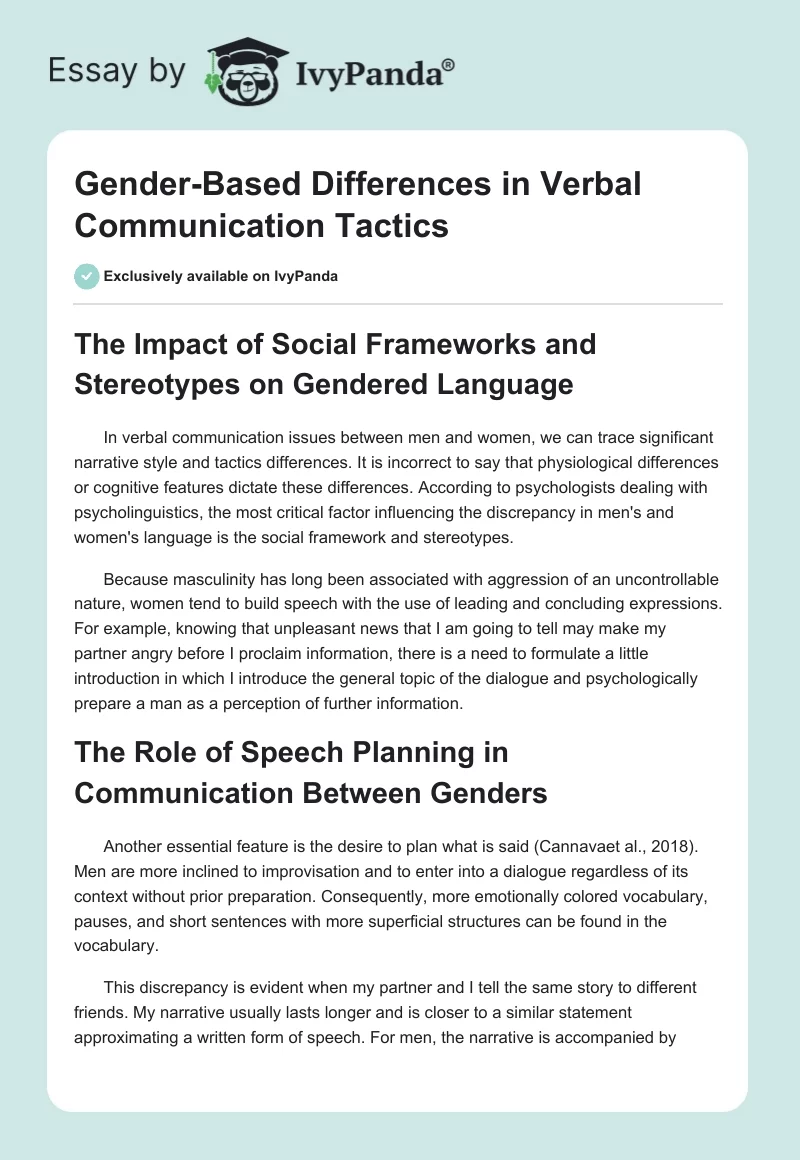 Gender-Based Differences in Verbal Communication Tactics. Page 1