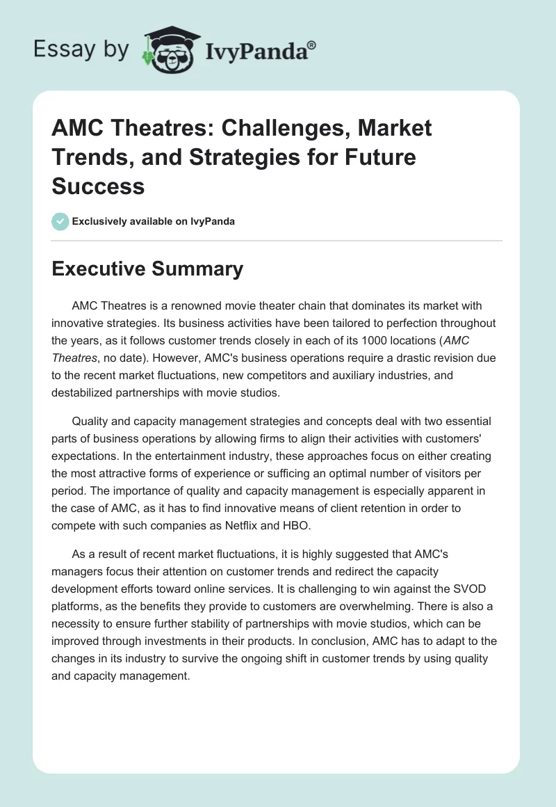 AMC Theatres: Challenges, Market Trends, and Strategies for Future Success. Page 1