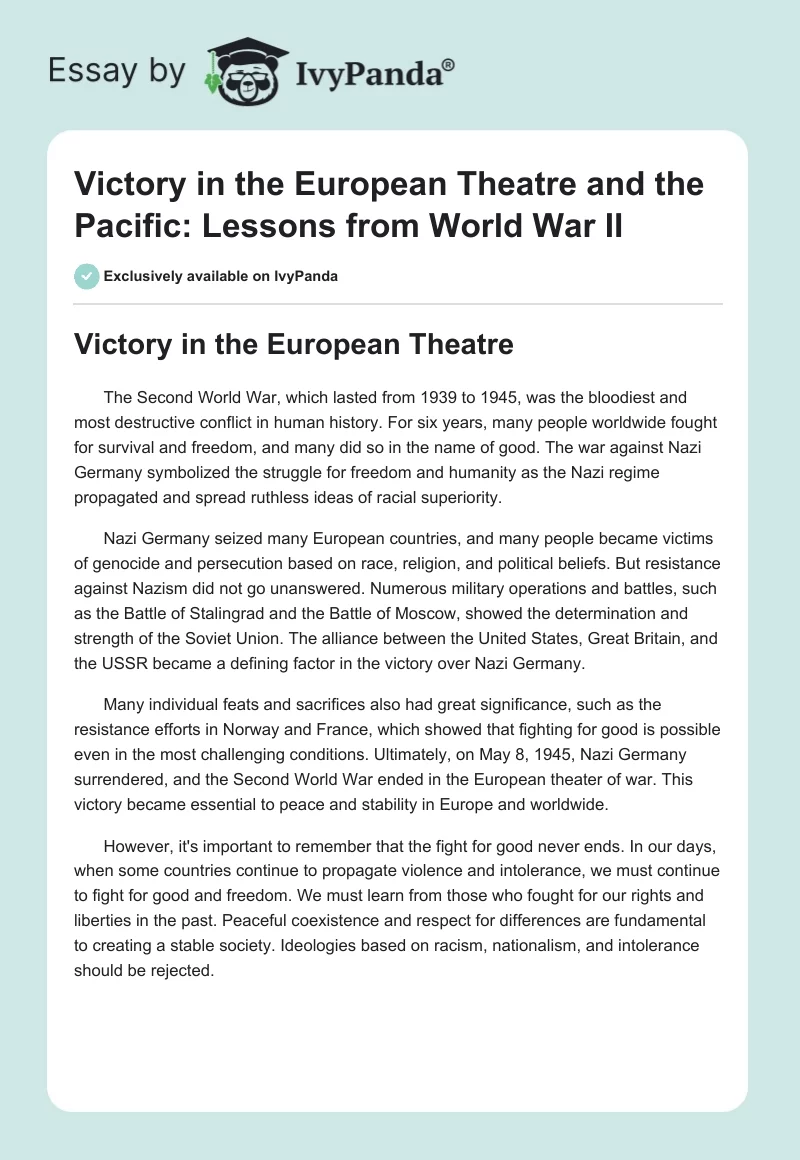 Victory in the European Theatre and the Pacific: Lessons from World War II. Page 1