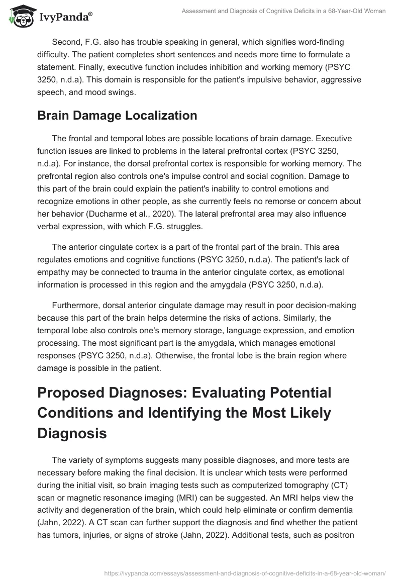 Assessment and Diagnosis of Cognitive Deficits in a 68-Year-Old Woman. Page 2