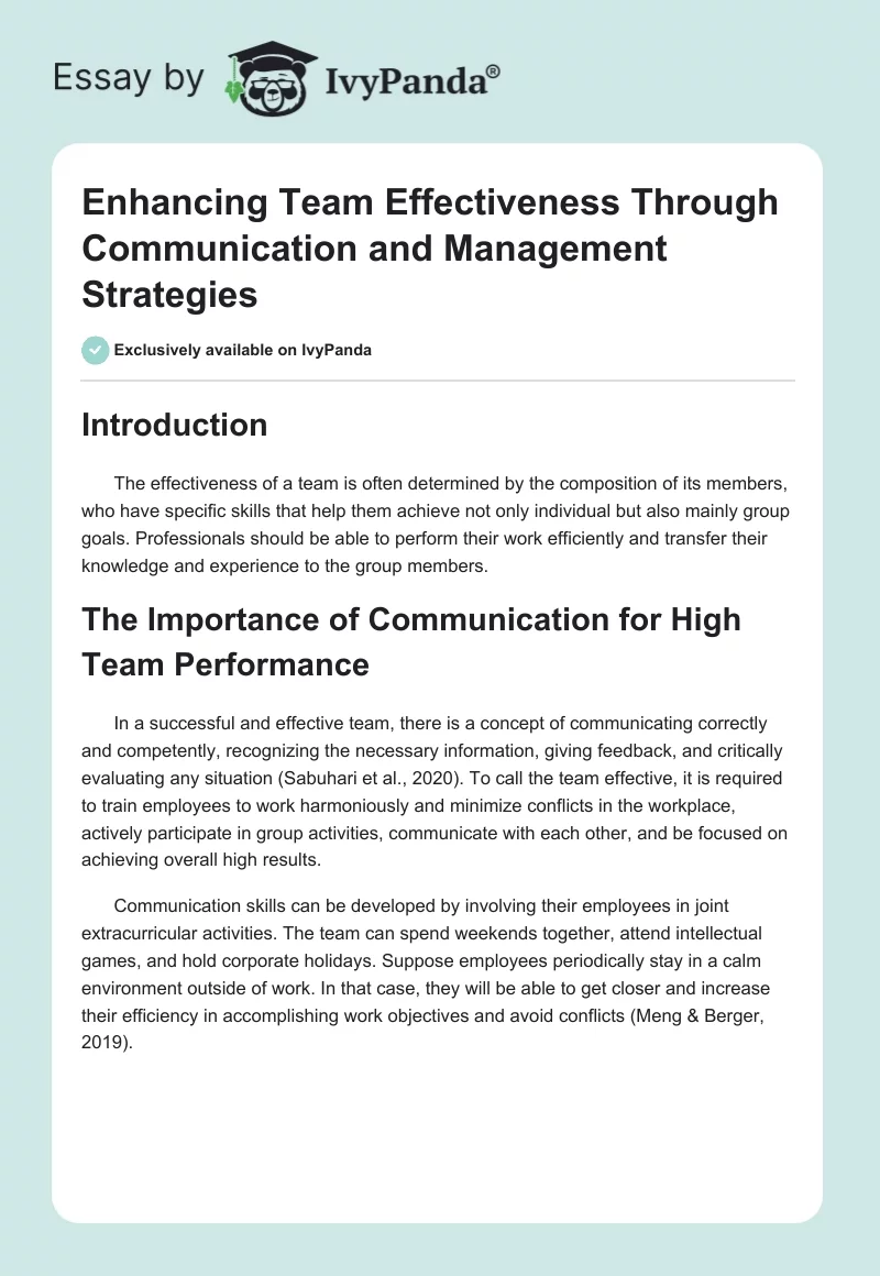 Enhancing Team Effectiveness Through Communication and Management Strategies. Page 1