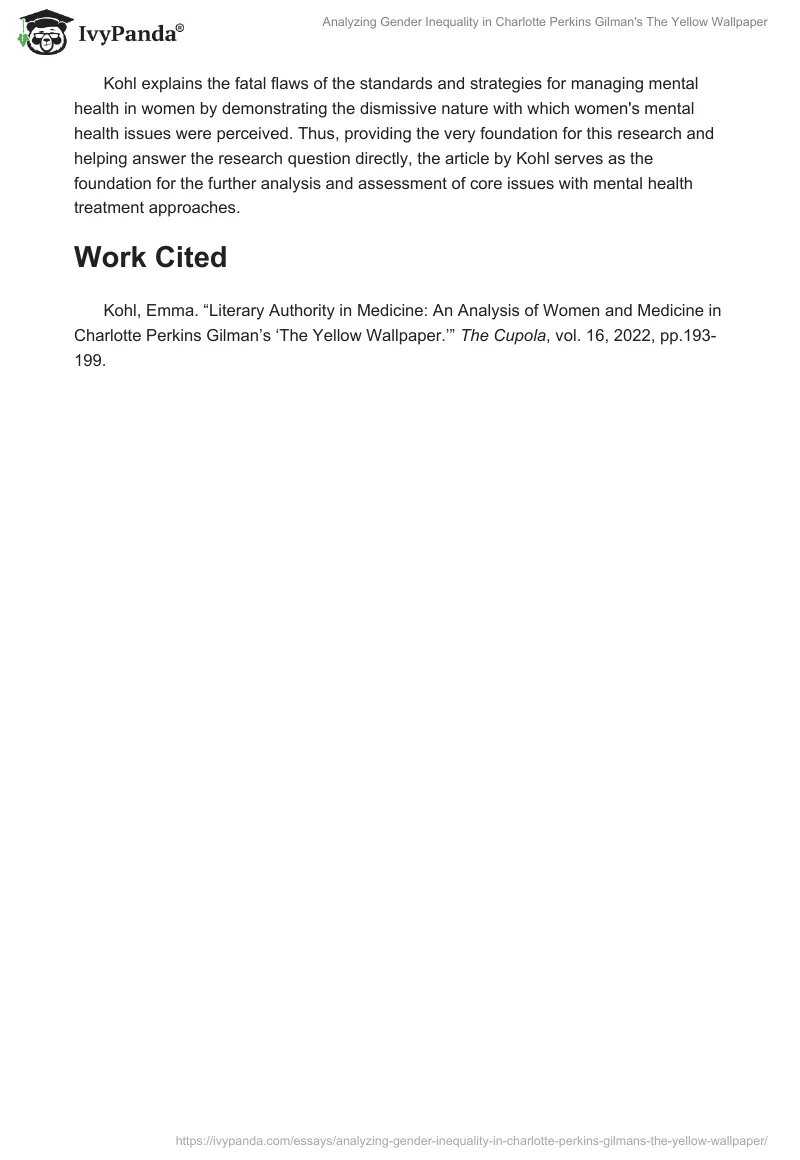 Analyzing Gender Inequality in Charlotte Perkins Gilman's "The Yellow Wallpaper". Page 2