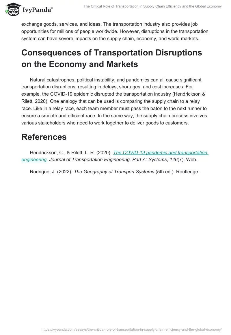 The Critical Role of Transportation in Supply Chain Efficiency and the Global Economy. Page 2