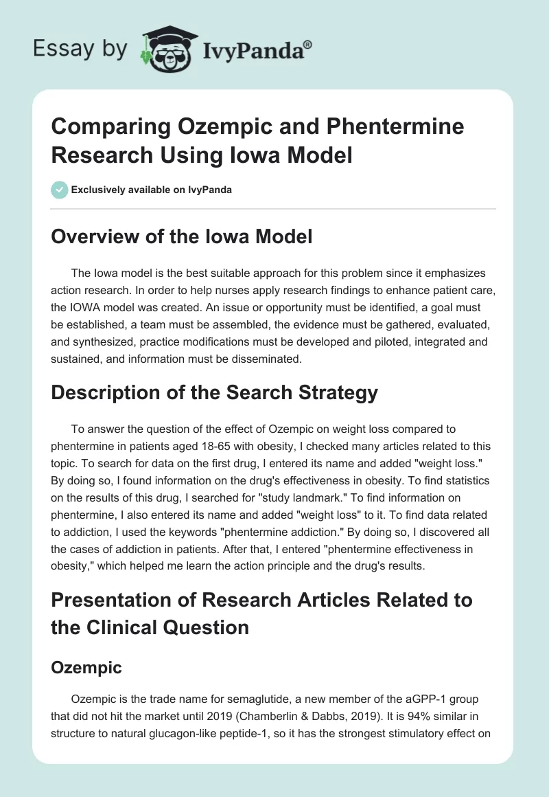 Comparing Ozempic and Phentermine Research Using Iowa Model. Page 1