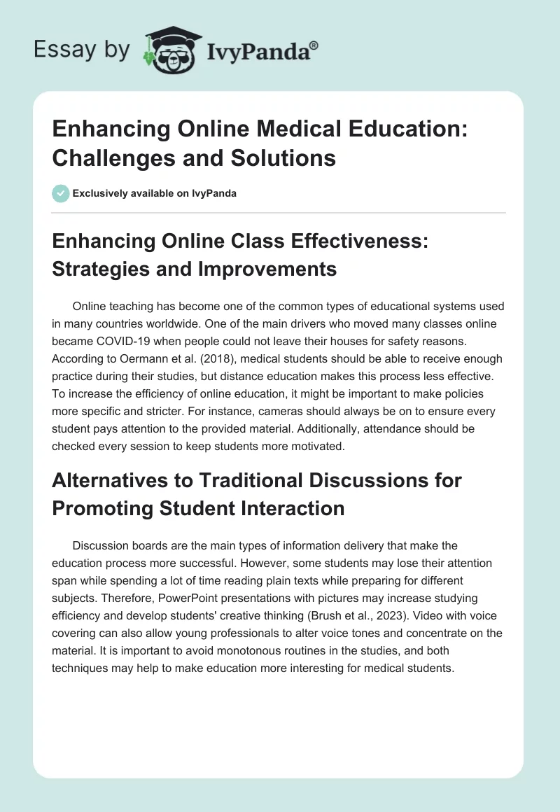 Enhancing Online Medical Education: Challenges and Solutions. Page 1