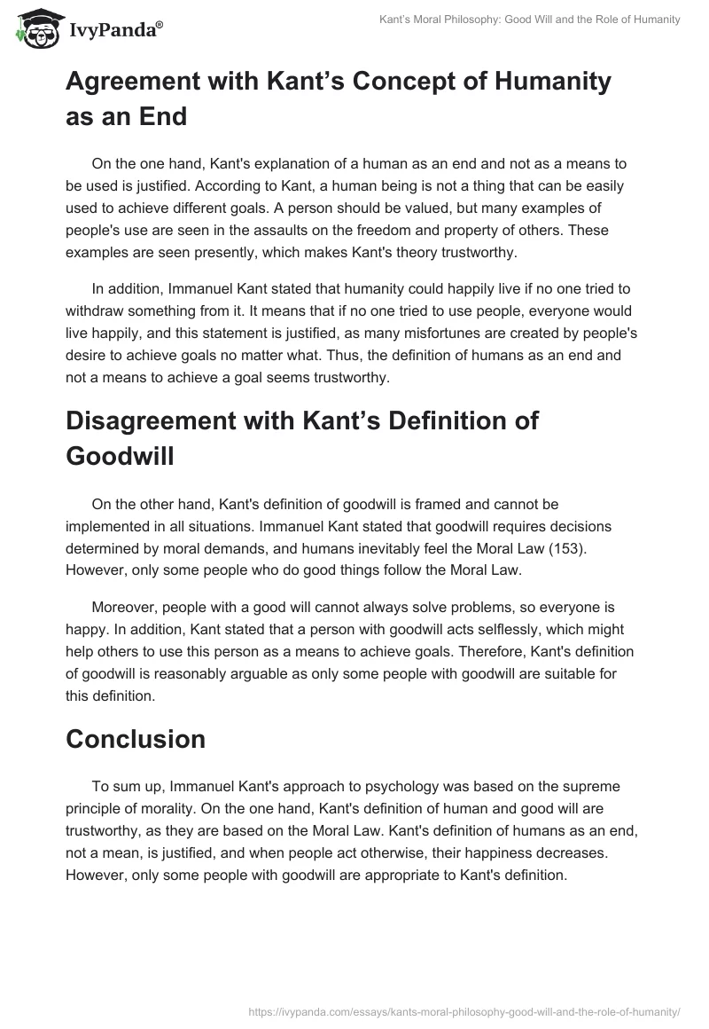 Kant’s Moral Philosophy: Good Will and the Role of Humanity. Page 2