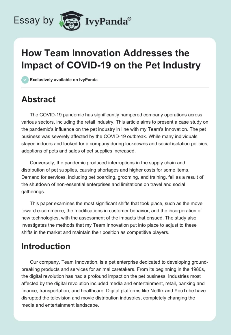 How Team Innovation Addresses the Impact of COVID-19 on the Pet Industry. Page 1