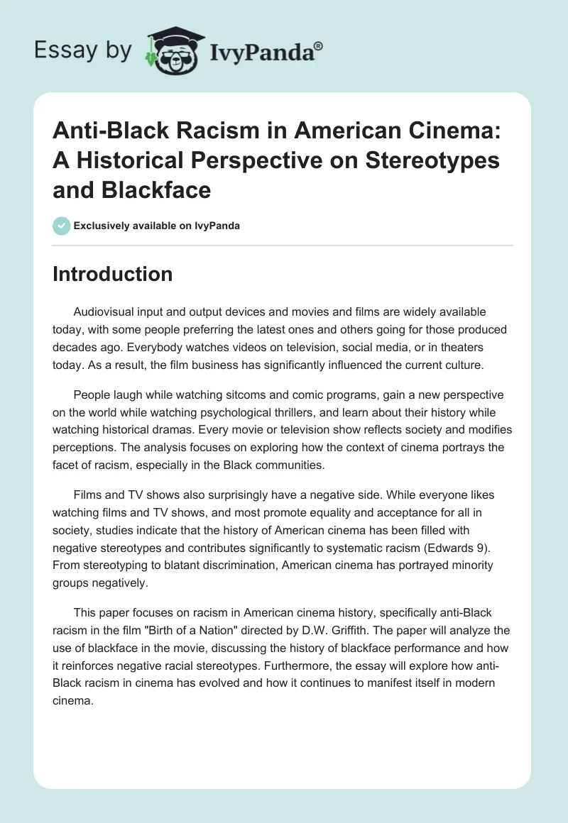 Anti-Black Racism in American Cinema: A Historical Perspective on Stereotypes and Blackface. Page 1