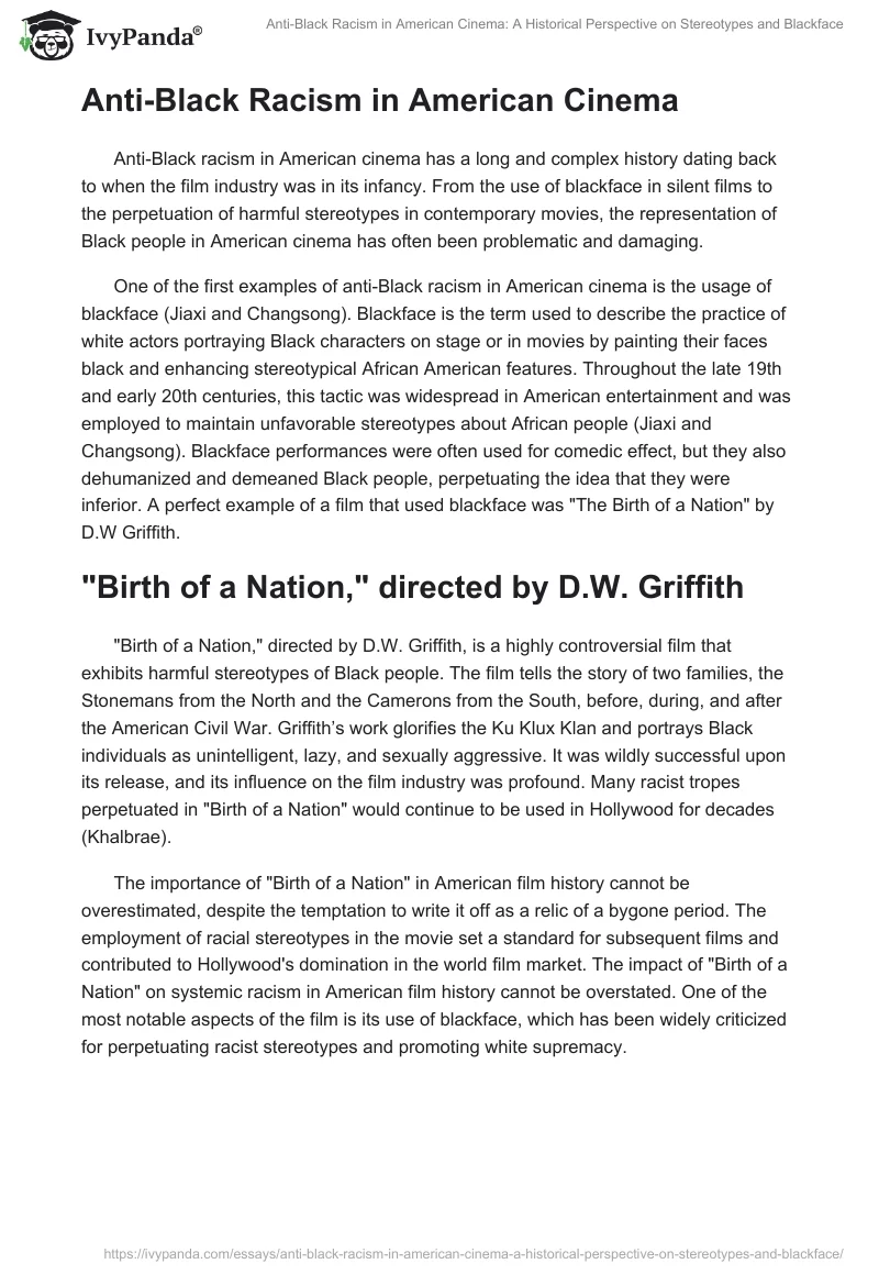 Anti-Black Racism in American Cinema: A Historical Perspective on Stereotypes and Blackface. Page 2