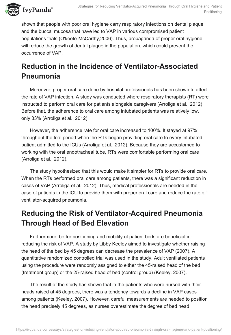 Strategies for Reducing Ventilator-Acquired Pneumonia Through Oral Hygiene and Patient Positioning. Page 2