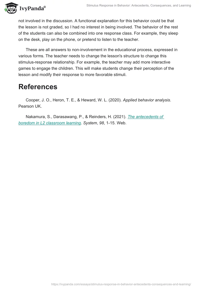 Stimulus Response in Behavior: Antecedents, Consequences, and Learning. Page 2