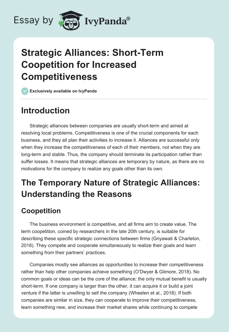 Strategic Alliances: Short-Term Coopetition for Increased Competitiveness. Page 1