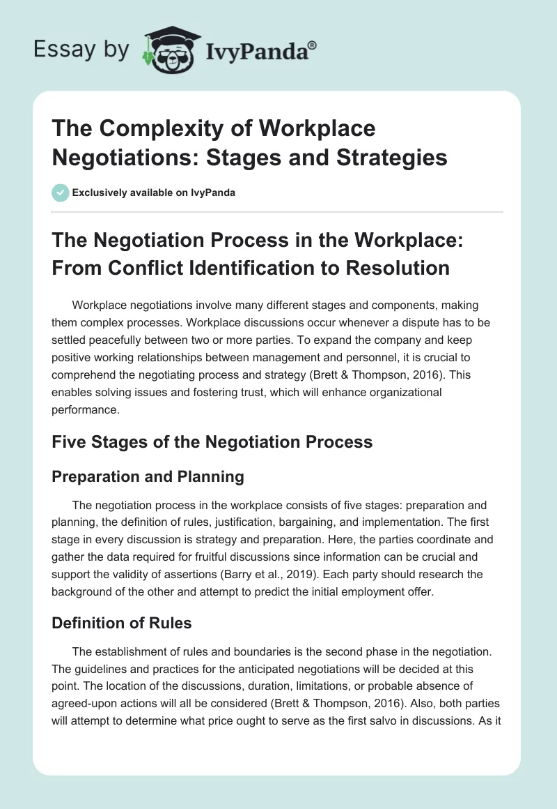 The Complexity of Workplace Negotiations: Stages and Strategies. Page 1