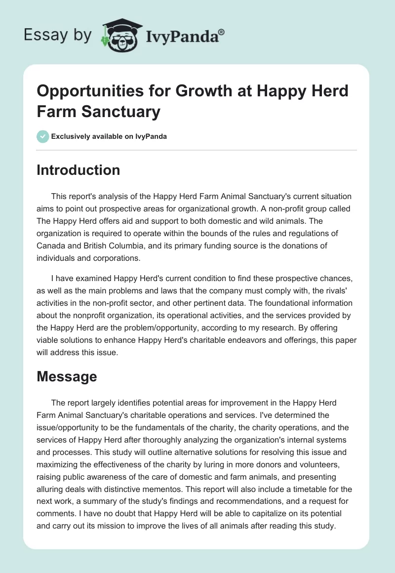 Opportunities for Growth at Happy Herd Farm Sanctuary. Page 1