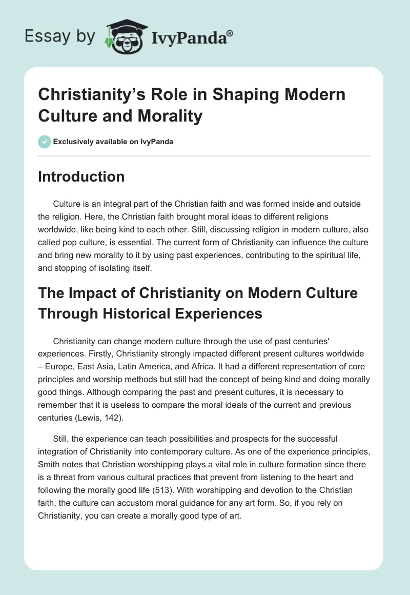 Christianity’s Role in Shaping Modern Culture and Morality. Page 1