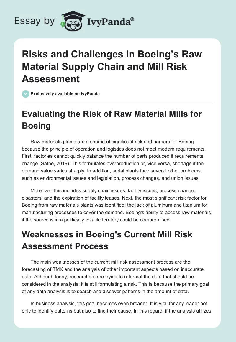 Risks and Challenges in Boeing’s Raw Material Supply Chain and Mill Risk Assessment. Page 1