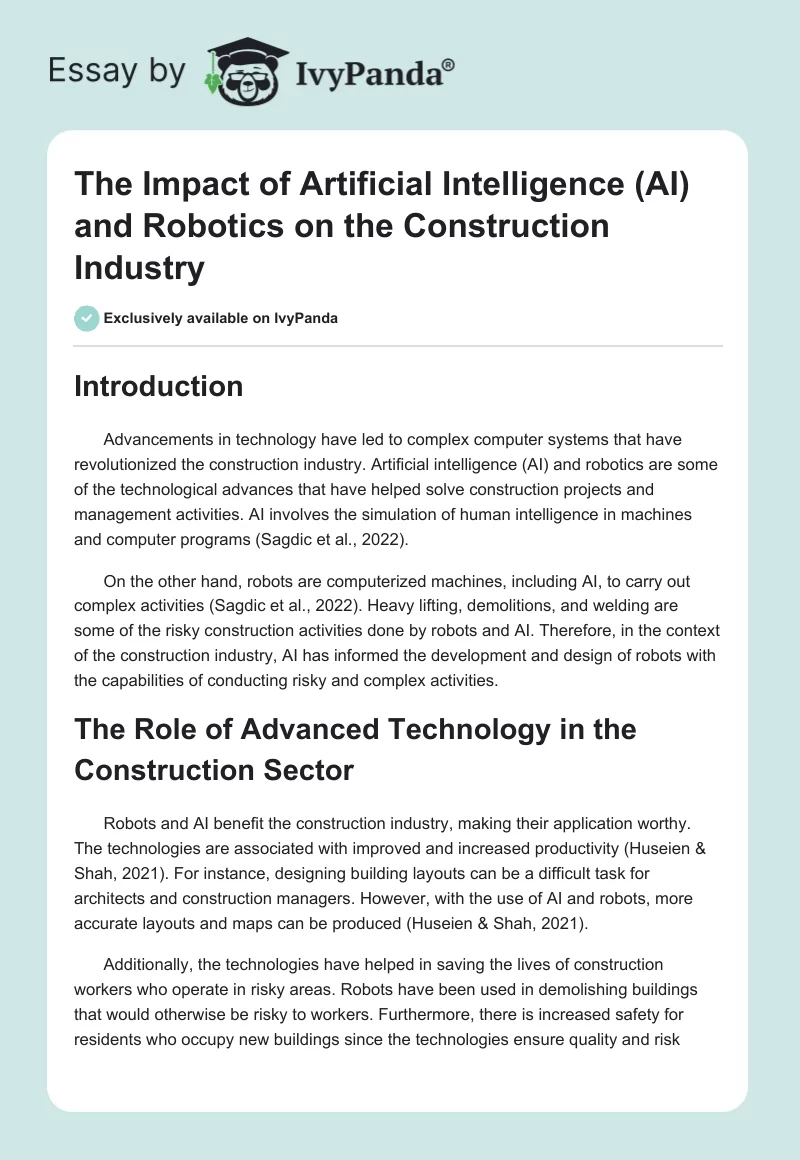 The Impact of Artificial Intelligence (AI) and Robotics on the Construction Industry. Page 1