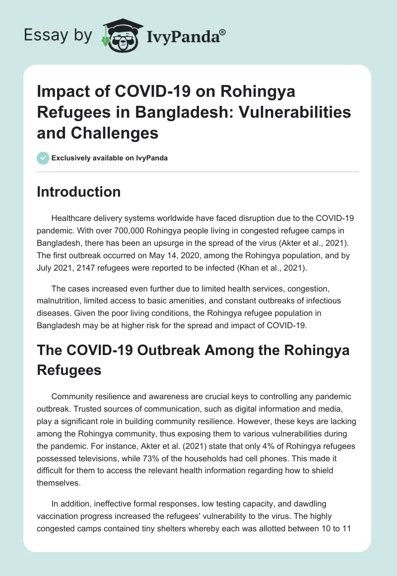 Impact of COVID-19 on Rohingya Refugees in Bangladesh: Vulnerabilities and Challenges. Page 1