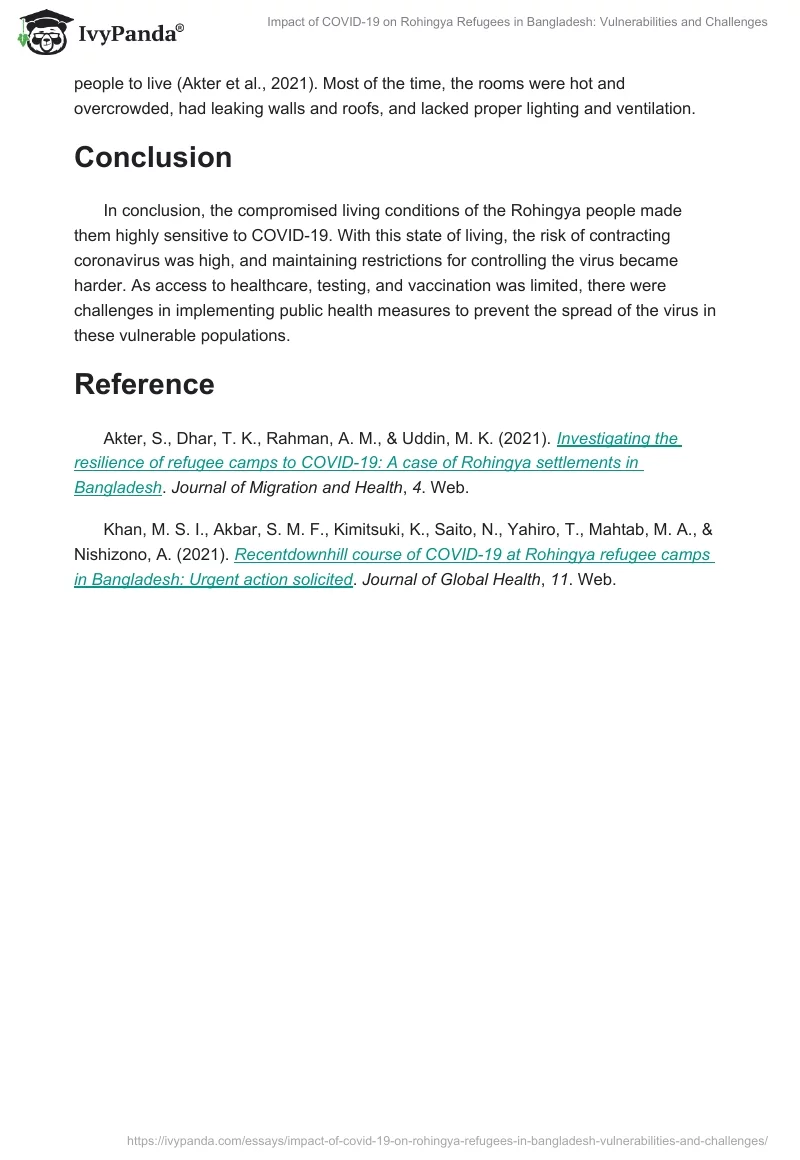 Impact of COVID-19 on Rohingya Refugees in Bangladesh: Vulnerabilities and Challenges. Page 2