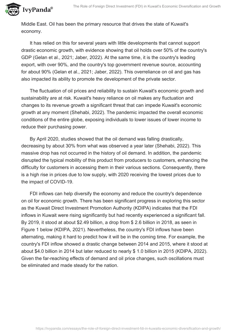 The Role of Foreign Direct Investment (FDI) in Kuwait’s Economic Diversification and Growth. Page 2