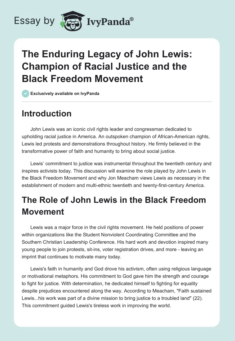 The Enduring Legacy of John Lewis: Champion of Racial Justice and the Black Freedom Movement. Page 1