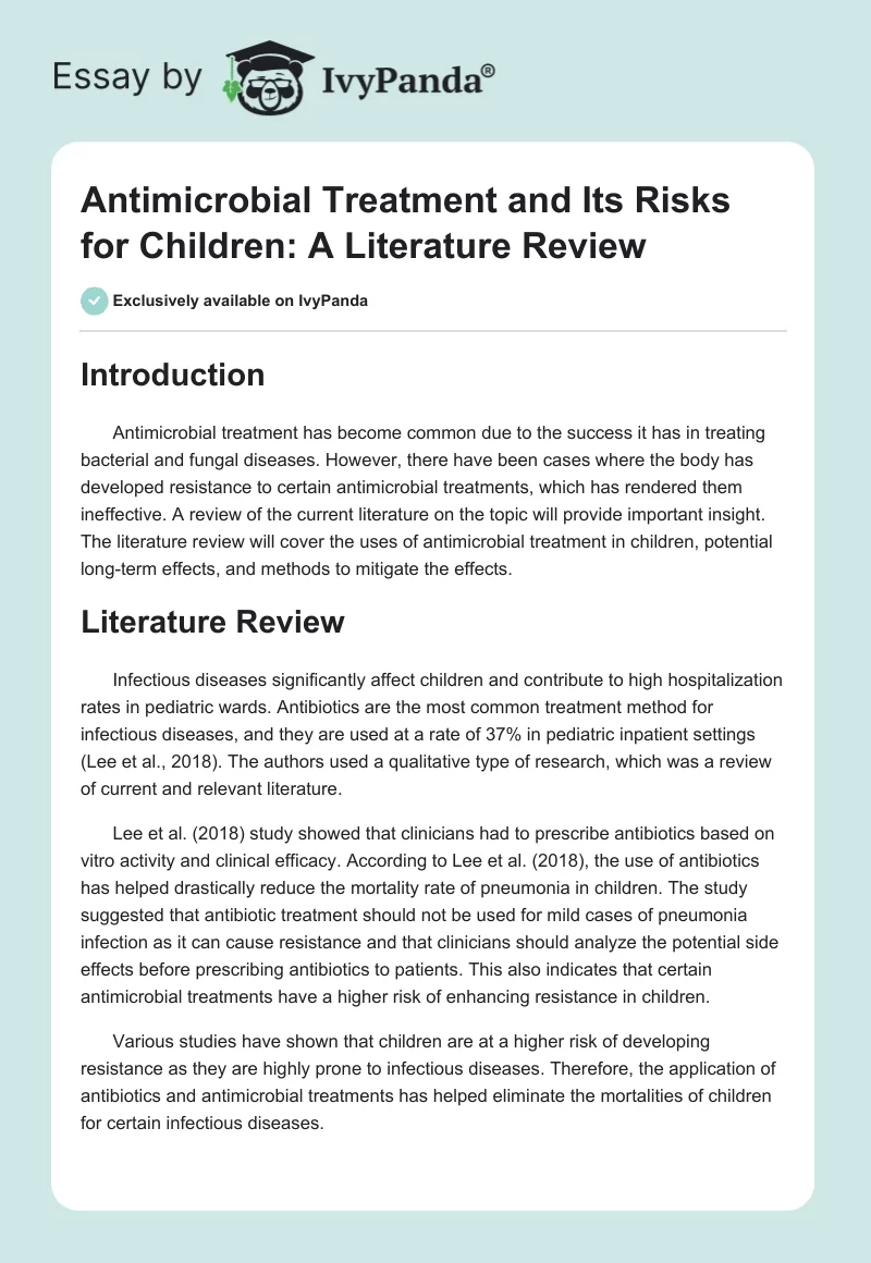 Antimicrobial Treatment and Its Risks for Children: A Literature Review. Page 1