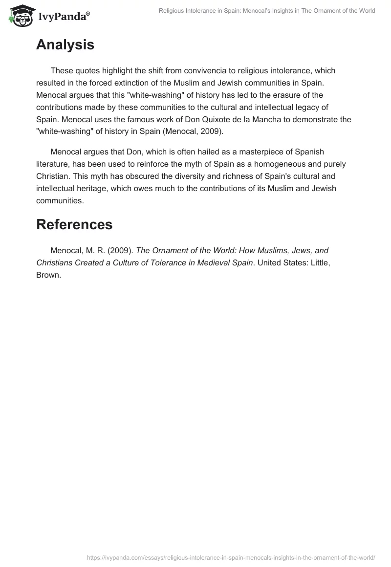 Religious Intolerance in Spain: Menocal’s Insights in The Ornament of the World. Page 2