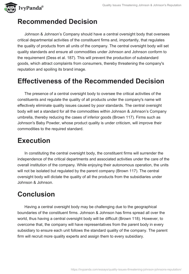 Quality Issues Threatening Johnson & Johnson's Reputation. Page 2