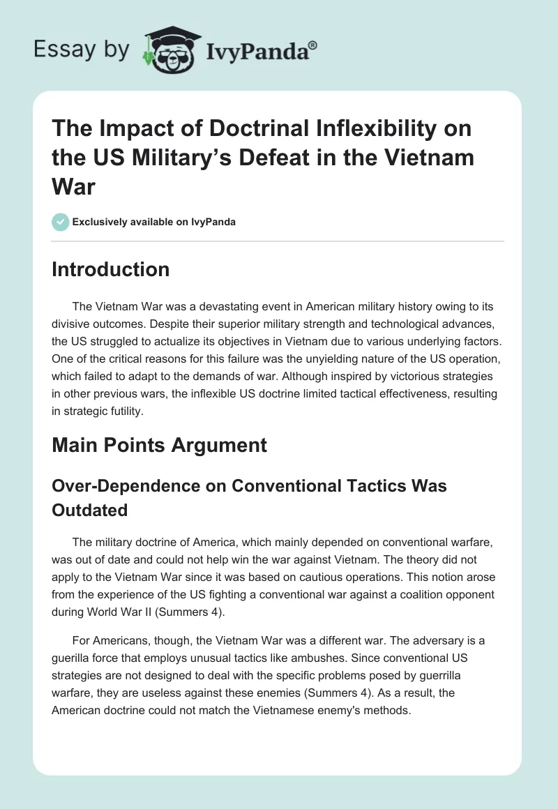 The Impact of Doctrinal Inflexibility on the US Military’s Defeat in the Vietnam War. Page 1