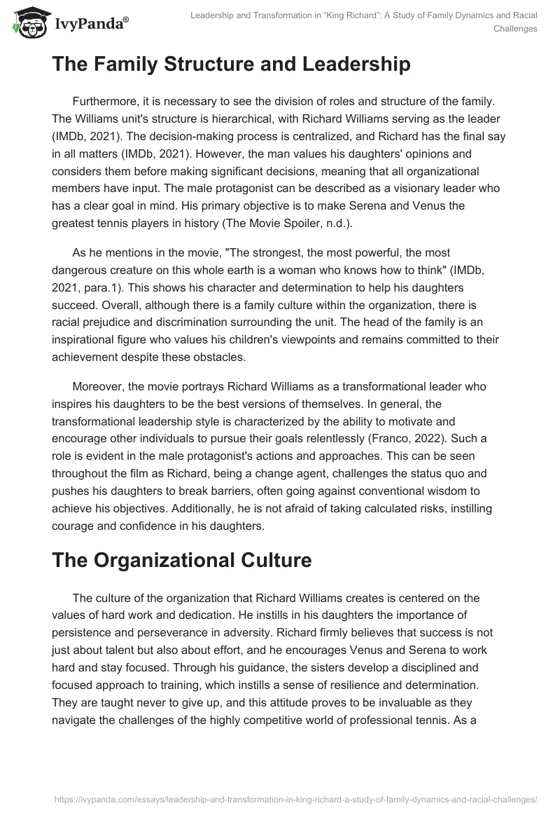 Leadership and Transformation in “King Richard”: A Study of Family Dynamics and Racial Challenges. Page 2