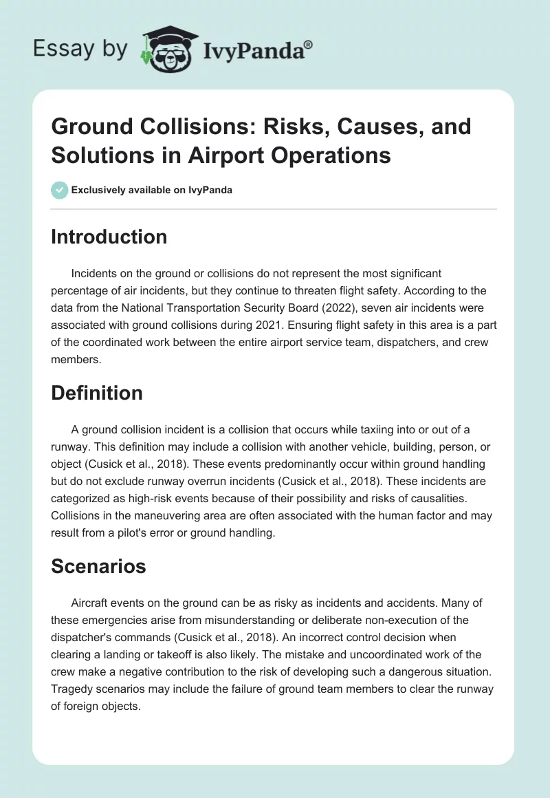 Ground Collisions: Risks, Causes, and Solutions in Airport Operations. Page 1