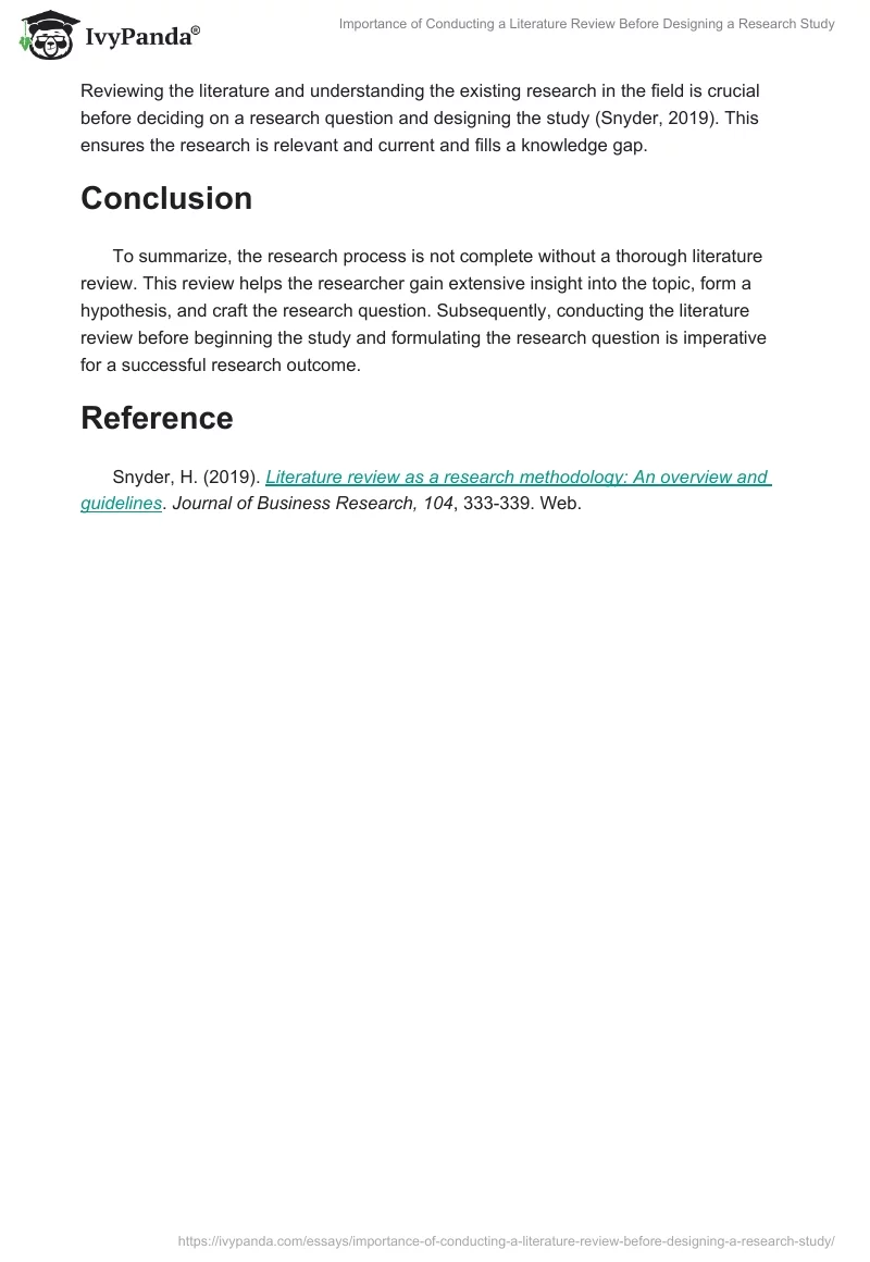 Importance of Conducting a Literature Review Before Designing a Research Study. Page 2