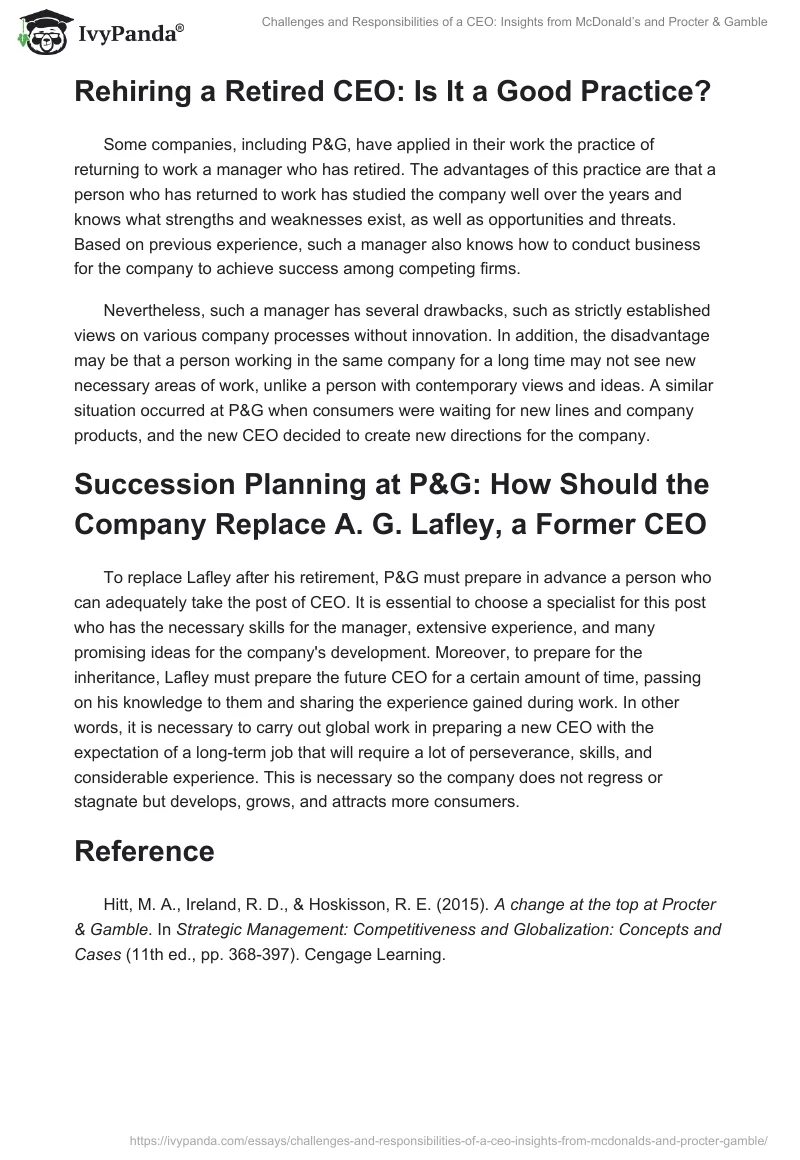 Challenges and Responsibilities of a CEO: Insights from McDonald’s and Procter & Gamble. Page 2